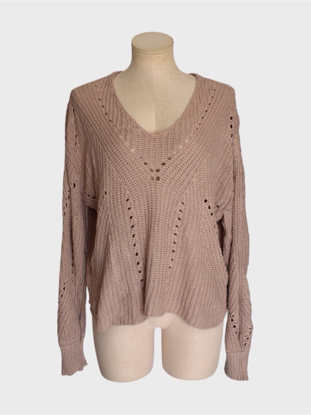 Moon & Madison Oversized V Neck Open Knit Sweater